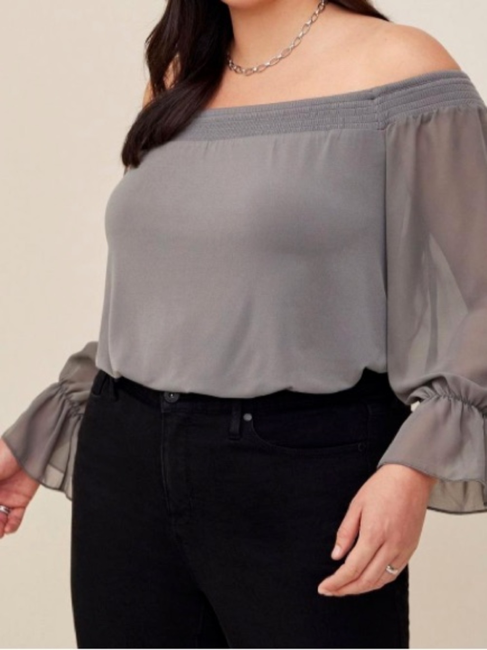 Torrid Studio Knit Off Shoulder Smocked Chiffon Sleeves Swing Top Blouse Size L